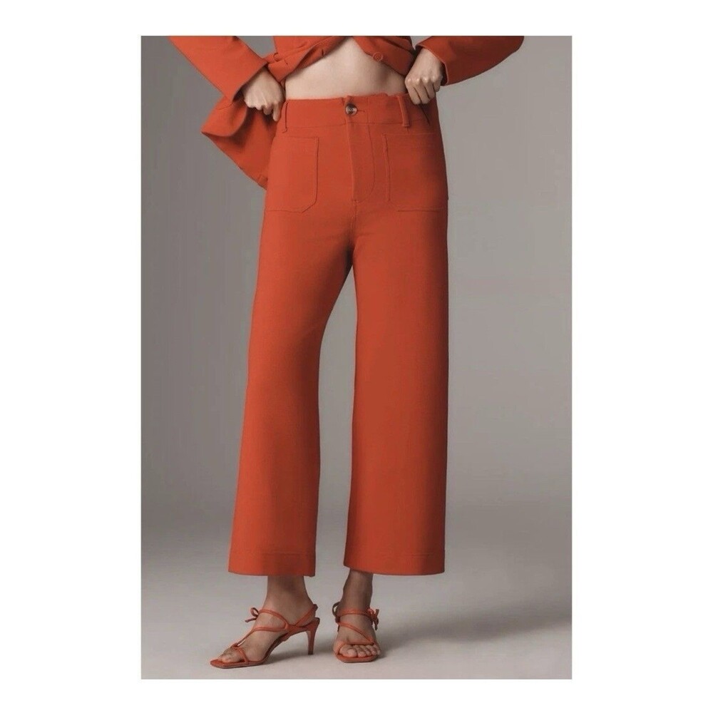 Jones & Co Colette Cropped Wide-Leg Pants Size 10 Orange Marine Style high waist